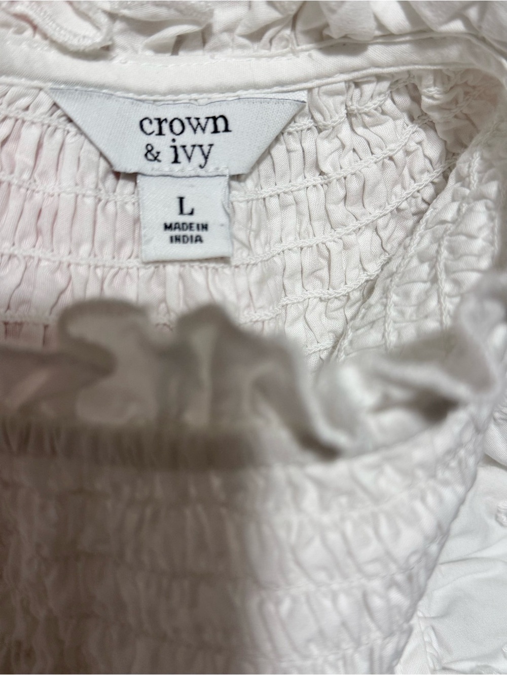 Crown & Ivy White Eyelet Smocked Mini Dress Size Large Boho Summer Cotton - Picture 8 of 9